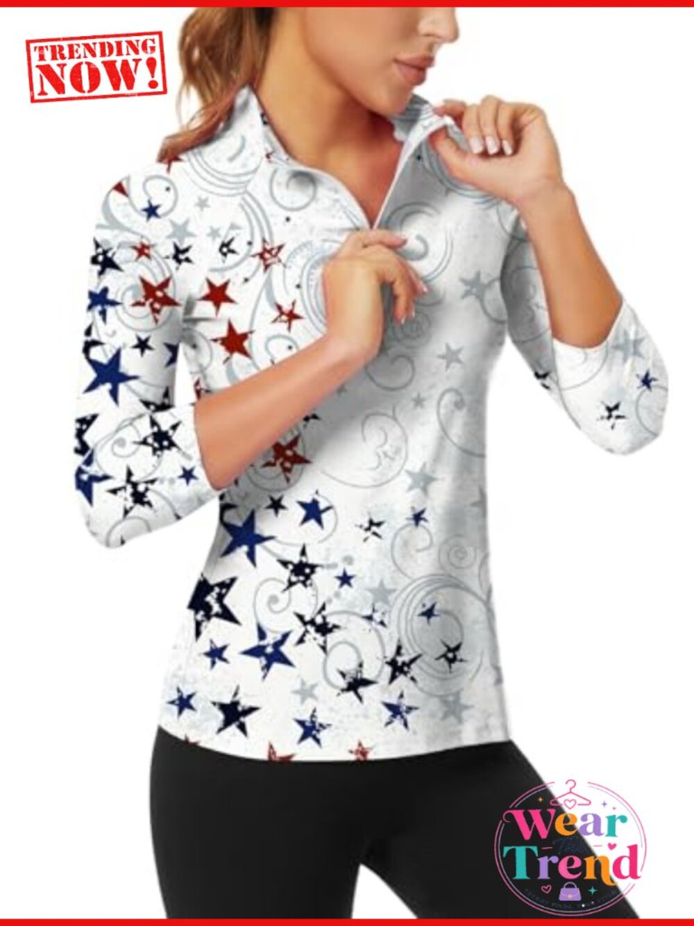 Women's 3/4 Sleeve Quarter Zip Golf Shirt Moisture Wicking Athletic Pullover